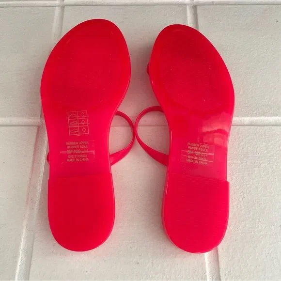 Tory Burch Logo Jelly Slides Size 5 Hot Neon Barbie Pink Sandals - Picture 3 of 3